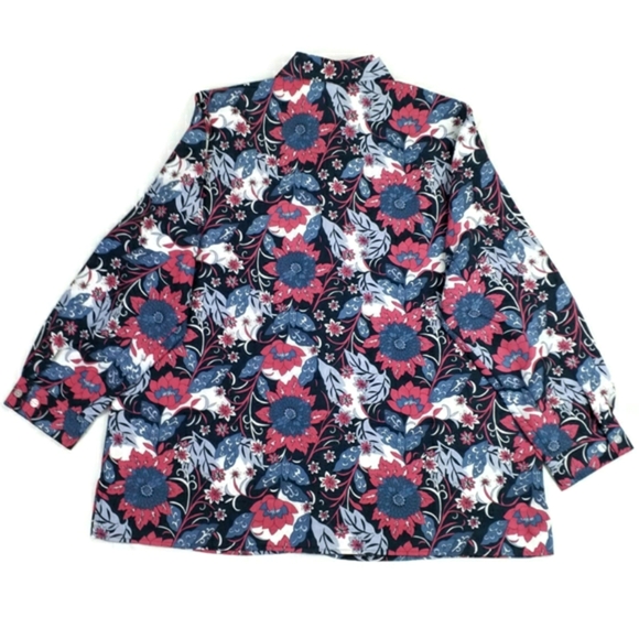 National Pink White Blue Floral Print Button Front Long Sleeve Blouse Women 22W - Picture 10 of 12